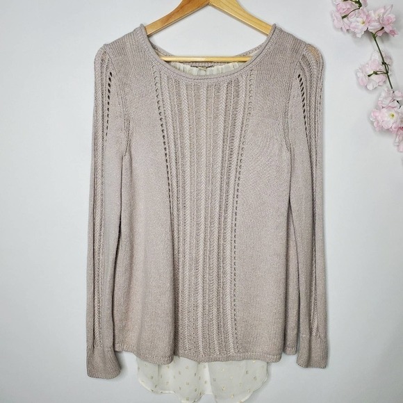 Lucky Brand Split Back Layered Sweater Beige Size Small - Picture 2 of 14